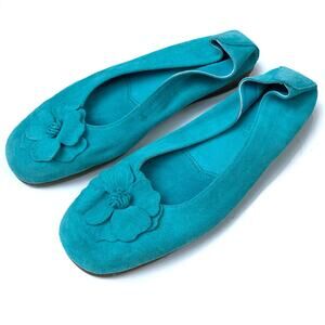 Dexter Vintage Teal Suede Flower Flats Made in Sri Lanka Womens 8.5